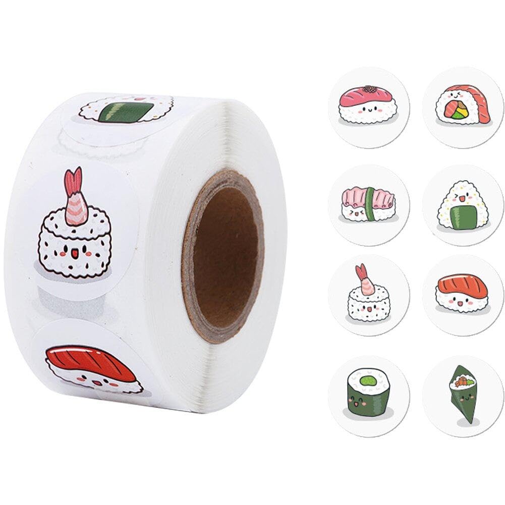 Sanfly Style2 Sushi Sealing Sticker 1Roll Cartoon Japanese Food Sushi Stickers Cute Round Aesthetic Label Sticker Diy Decor For Baked Dessert
