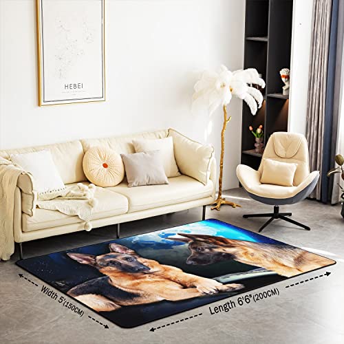 Loussiesd German Shepherd Rugs for Living Room Bedroom Cute Dog Area Rug Mat Decor Extra Soft Fleece Accent Rug for Room Living Room Bedroom Area Rugs 100 * 150cm - Image 2