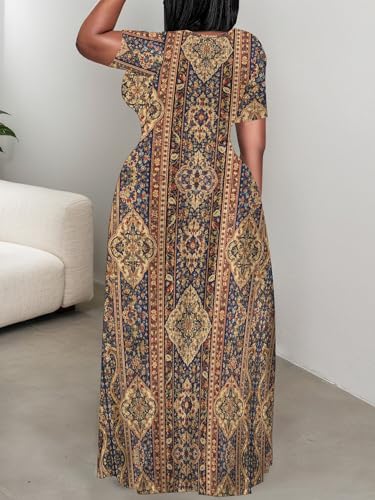 Image of PinkPatty Plus Size Maxi Dress for Curvy Women Crew Neck Long Sleeves Casual Dress Vacation Sundresses with Pockets