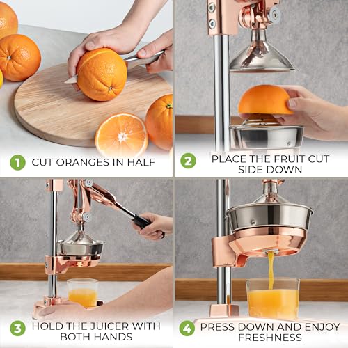 Image of Zulay Professional Citrus Juicer - Premium Manual Citrus Press and Orange Squeezer - Metal Lemon & Lime Squeezer - Extra Tall Heavy Duty Cast Iron Manual, Rose Gold