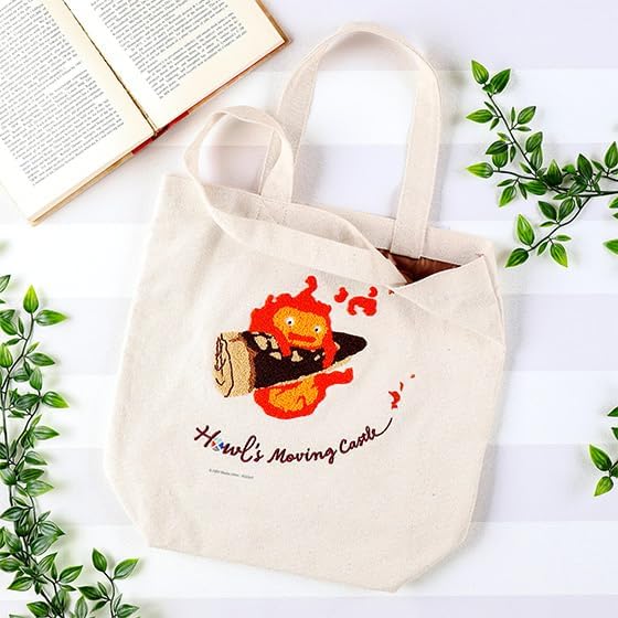 Studio Ghibli - Howl's Moving Castle - Calcifer in a Hurry - Benelic Embroidered Canvas Tote Bag