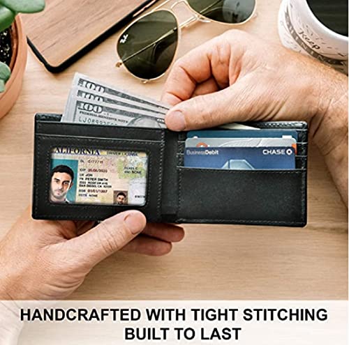 Image of Contacts Men's Genuine Leather Wallet | RFID Blocking Bifold Wallet for Men | Up to 8 Card Slots Including 1 ID Window (Black)