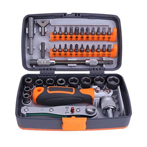 BDSHGRDH llave de rueda， 38Pcs Ratchet Screwdriver Set Multifunctional Household Maintenance Manual Screwdriver Combination Ratchet Socket Wrench 5-14mm