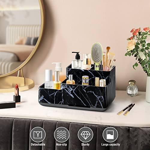 Electric Toothbrush Holder For Bathroom, Plastic Bathroom Countertop Organizer Compartment, Vanity Organizer Tray,Countertop Organizer Box, Kids Desk Organizers And Storage,Black Marble Pattern #TOP4