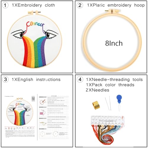 Image of Crafmanoe Hand Embroidery Kits for Beginners Adults, LGBT Embroidery Starter Kit, Stamped Cross Stitch Kits for Beginners Adult Craft Kits for Women, Entire Set of Embroidery Supplies & Video Tutorial