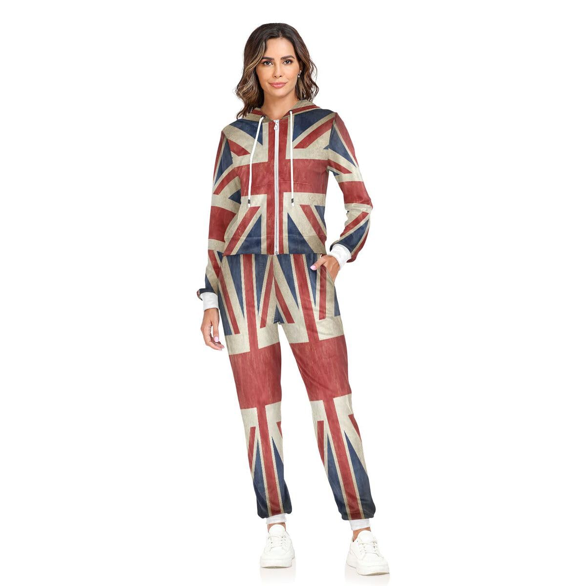 Conjunto deportivo de 2 piezas para mujer, diseño vintage de Inglaterra con la bandera del Reino Unido, conjunto deportivo de manga larga