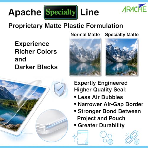 Image of Apache Letter Size Matte Laminating Pouches, 5 Mil, 15 Pack, Holds 8.5 x 11 Inch Projects (9x11.5 inch Pouch Size), Thermal Laminator Laminating Sheets, Clear, Round Corners, Elite Specialty Line