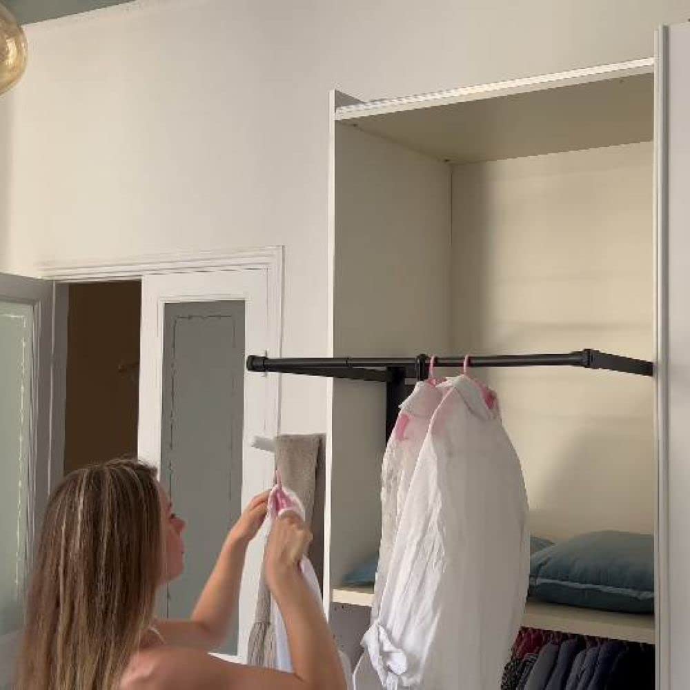 HOMPLEMENT – Appendiabiti saliscendi per Armadio – Regolabile - Portata 15 kg – in Acciaio – Montaggio Semplificato - Bloccaggio e Risalita Assistita – Ammortizzato Soft (Vano 86-115cm - Grigio)