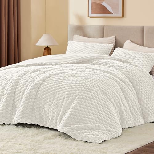 Image of BEDELITE Fluffy Twin Comforter Set - Cream White Fleece Soft Comforter for Twin Size Bed, Luxury Warm Bedding Set for Winter, Fuzzy Bed Set 2 Pieces (1 Comforter, 1 Pillowcase)