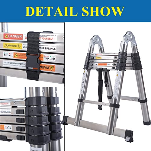 12.5 Feet Telescopic Extension Ladder, Stainless Steel Compact Extendable Collapsible A Frame Adjustable Step Ladder for Cleaning Gutters, Decorating, Painting Walls, EN131 Standard Max Load 330LBS - Image 8