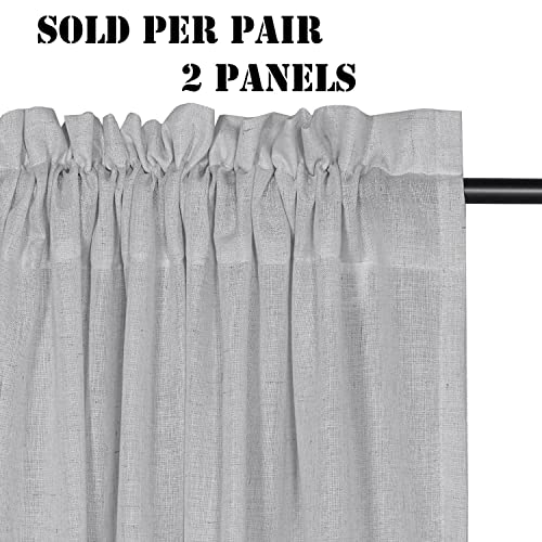 Dove Linen Curtains 63 Inch Length For Bedroom 2 Panels Rod Pocket Semi Sheer Energy Efficient Light Gray Curtains For Living Room Kids Nursery Burlap Rustic Farmhouse Dove Silver 52X63 Long #TOP1