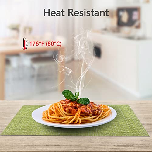 Lifewear Placemat Set Of 6,Woven Placemats,Outdoor/Indoor Placemats,Vinyl/Plastic Placemats, Washable Placemats,Table Placemats Set Of 6（Green） #TOP5