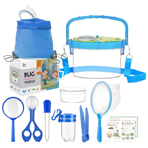 GmeDhc Kit Explorador Niños, Kit Cazabichos con Lupa, Pinzas, Porta-Insectos, Caja de Observación de Insectos, Red de Captura, Mochila, Regalo para niños de 3 a 10 años