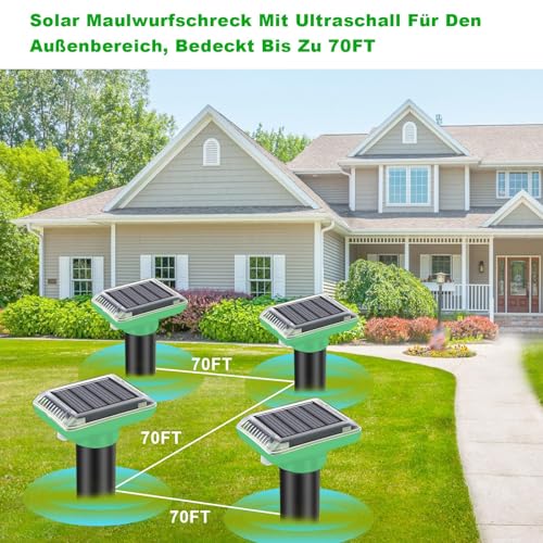 Solar Ultraschall Maulwurf Vertreiber, Maulwurf Vertreiber Testsieger, 4 Stück Maulwurfschreck, IP66 Wasserdichter Maulwurf Vertreiben für Abwehr von Wühlmaus Vertreiben und Erdhörnchen in Rasen