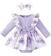 LUJENGEFA Newborn Baby Girl Clothes Floral Ruffle Long Sleeve Romper Dress Jumpsuit With Bow Head...