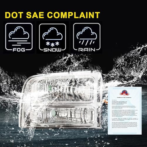 Image of GRAND ORANGE Headlights Assembly Compatible with 2005-2007 Ford F250 F350 F450 F550 Super Duty /Fit 2005 Ford Excursion Headlamp Clear lens Chrome Houing Clear Reflector