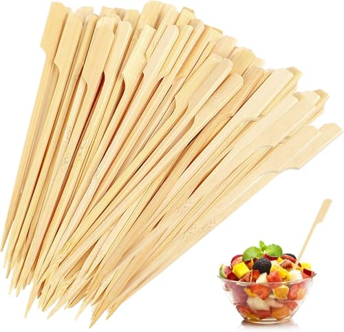 100 pinchos de madera, palitos de bambú de 12 cm para barbacoa, parrilla y pinchos de frutas, pinchos pequeños de madera para hamburguesas, kebab, cócteles y platos de fiesta (bambú natural)