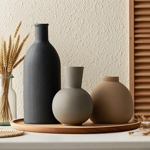 Ceramic Vase Set of 3, Vases Home Decor, Neutral Rustic