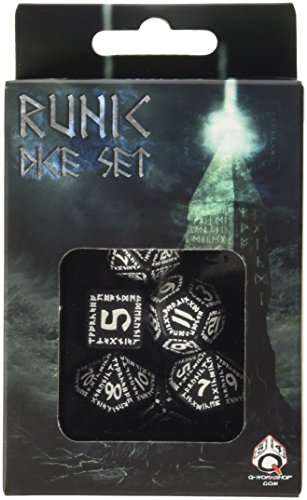 Q WORKSHOP Runic Black & White RPG Dice Set 7 Polyhedral Pieces Cover