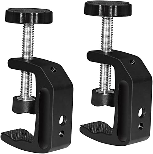 SLOW DOLPHIN Abrazadera universal en C para fotografía con orificio de rosca de 14"-20 y 38"-16 para soporte de montaje de escritorio (2 piezas)