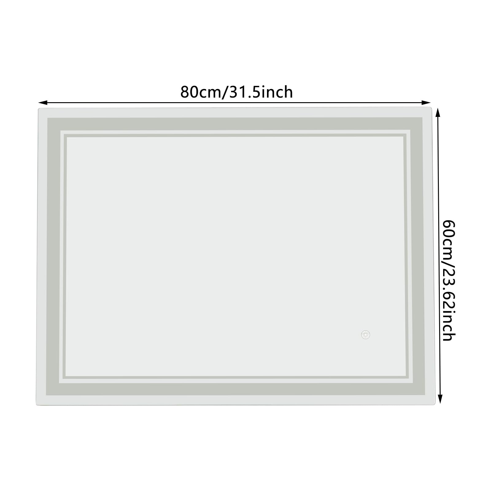 Espejo de baño LED, 60 x 80 cm, espejo de maquillaje y cosmético con 3 temperaturas de color, regulable, control táctil, función de almacenamiento, resistente al agua