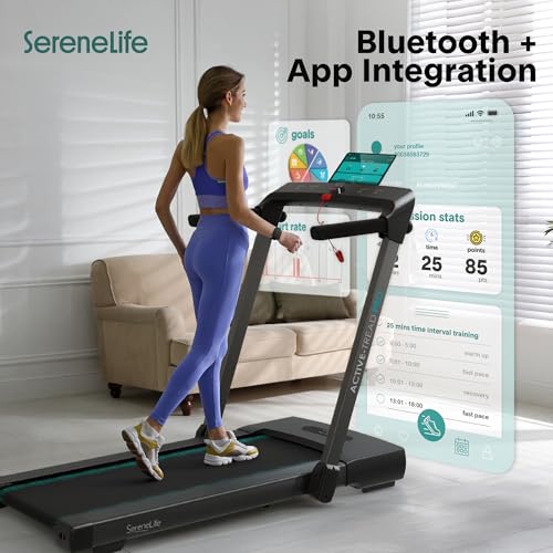Image of SereneLife Portable Foldable Treadmill for Home, 8.7 MPH Shock Absorption, LED Display Under Desk Walking Mat for Home Office, Walking pad with Handle bar, App Support, 350lb Capacity