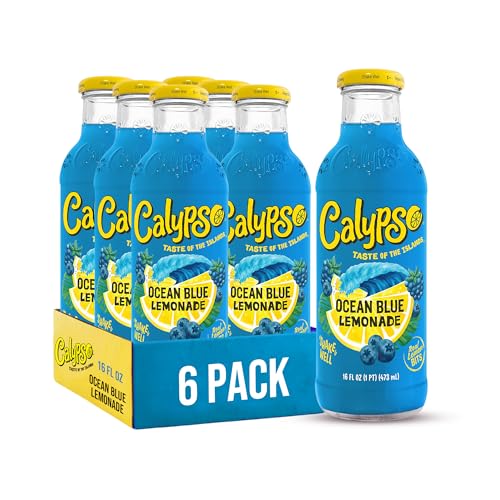 Calypso Lemonade, Ocean Blue Lemonade, Made with Real Fruit, 16 Fl Oz Glass Bottles (Pack of 6)