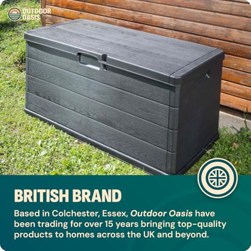 Large Garden Storage Box 340L – Plastic Outdoor Cushion Storage Chest with Lockable Lid – Water Resistant Deck Box for Parcels, Tools & Toys, Grey - Image 5