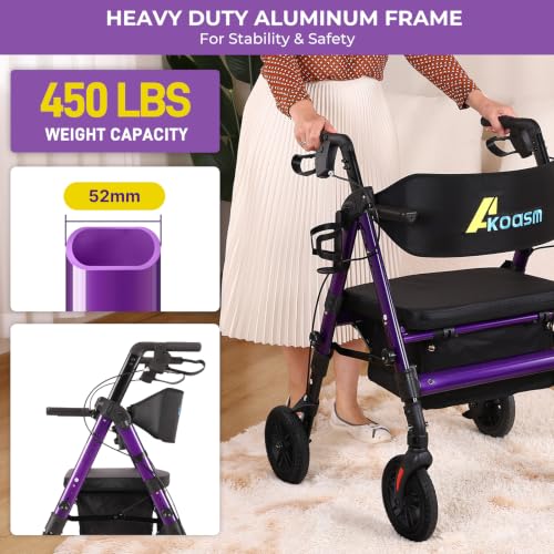 Image of Extra Wide Walkers for Seniors with Seat, Rollator Wheelchair Combo 450 lbs