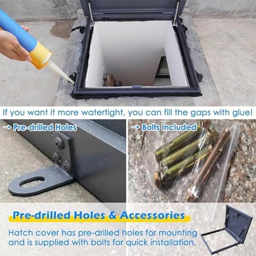 Galvanized Steel Roof Access Hatch Door & Skylight Rain Cover, 60x60cm Security Maintenance Hatch for Deck Installation, Powder Coated Roof Window Solution