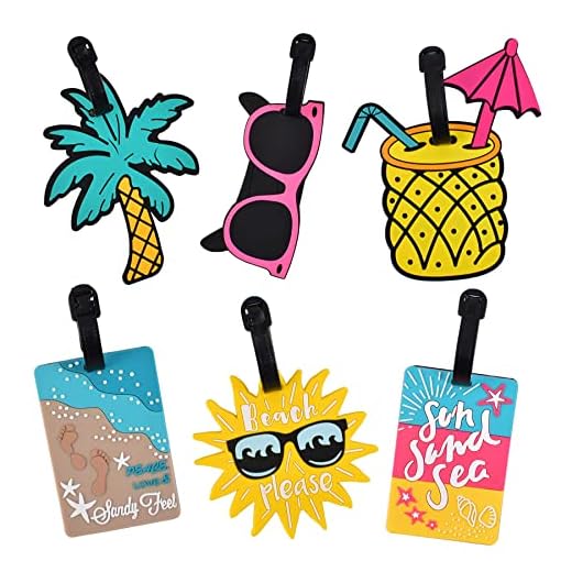 VIOCIWUO Unique Cute Luggage Tags for Women Men, Travel Suitcase Tags Summer Beach Luggage Tags Series Identify Label with Loop 6Pcs
