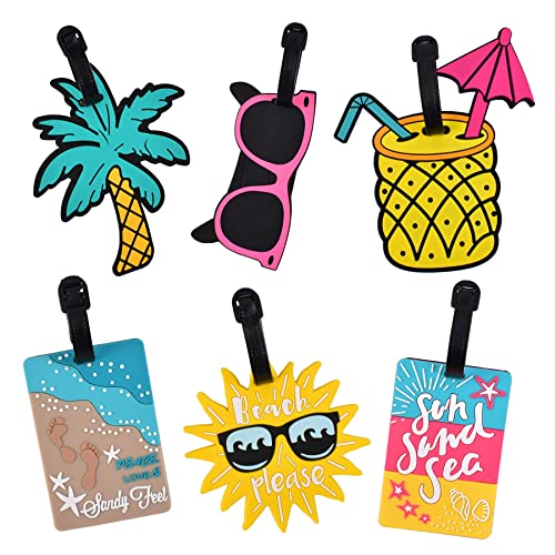 VIOCIWUO Unique Cute Luggage Tags for Women Men, Travel Suitcase Tags Summer Beach Luggage Tags Series Identify Label with Loop 6Pcs