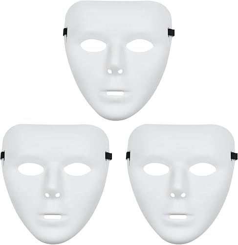 Miniatura 1 de 3 máscaras de Halloween, máscaras faciales blancas en blanco para Halloween, cara completa, de plástico, liso, fiesta, baile, para baile hip hop