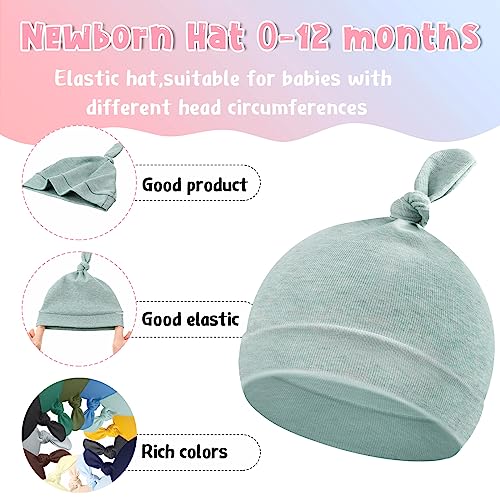 Jiuguva 16 Pcs Baby Newborn Hats Set Knot Beanie Soft Autumn Winter Infant Baby Caps 0-12 Months Spandex Cotton Hat for Girls Boys Shower Supply, 16 Colors3
