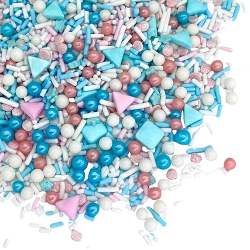 Image of Manvscakes Sprinkles- Edible Cake and Cupcake Sprinkles with Assorted Shapes and Sizes, Metallic Sprinkle Mix for Cookies, Ice Cream, Cake and Cupcake Decorating, 4 oz (Pink, Black, and Blue)
