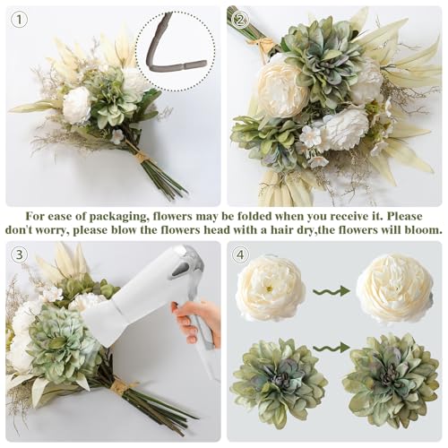 Betylifoy Artificial Flowers Fake Flowers Plants Wedding Bridal Bouquets Faux Dahlia Flower Bouquet Silk Floral Arrangements Faux Spring Flowers for Home Vase Table Party Décor (Da image 8