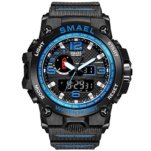 KXAITO Men's Watches Sports Outdoor Waterproof Military Wrist Watch Date Multi Function Tactics LED Alarm Stopwatch (01_Blue)