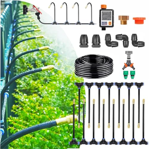 Siste-ma de riego automático con controlador de riego curvo de 360° para jardín, siste-ma de riego por aspersión para plantas de exterior, para jardín, patio, césped e invernadero 40m/131ft+Timer