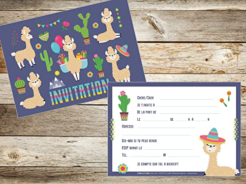 Edition Colibri 10 cartes d'invitation avec LAMAS ou ALPAGAS en français pour l'anniversaire d'un enfant ou pour une… - Image 4