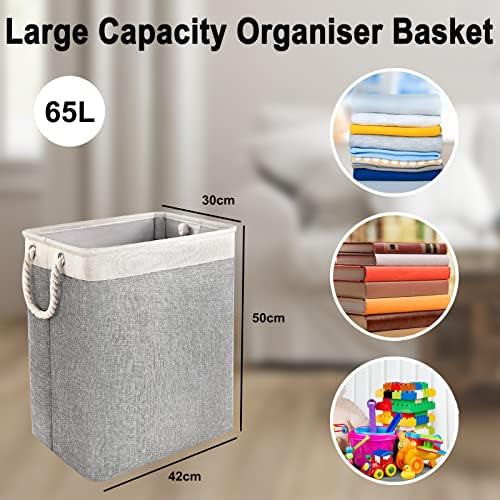 Large Laundry Basket Foldable Linen Basket Organiser for Laundry with Handles Collapsible Clothes Hamper for Bedroom Living Room Bathroom Dorm Laundry Hamper for Clothes Toys Books Blankets