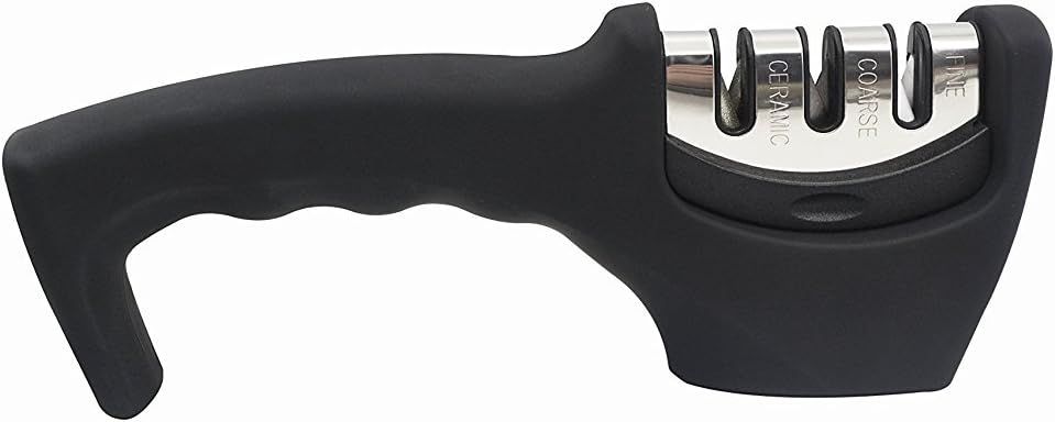 Knife Sharpener, Vievogue Multi-functional 3 Stage Knife Sharpening System, Home Kitchen Knives Sharpening Tool for Straight and Serrated Knives (Black)