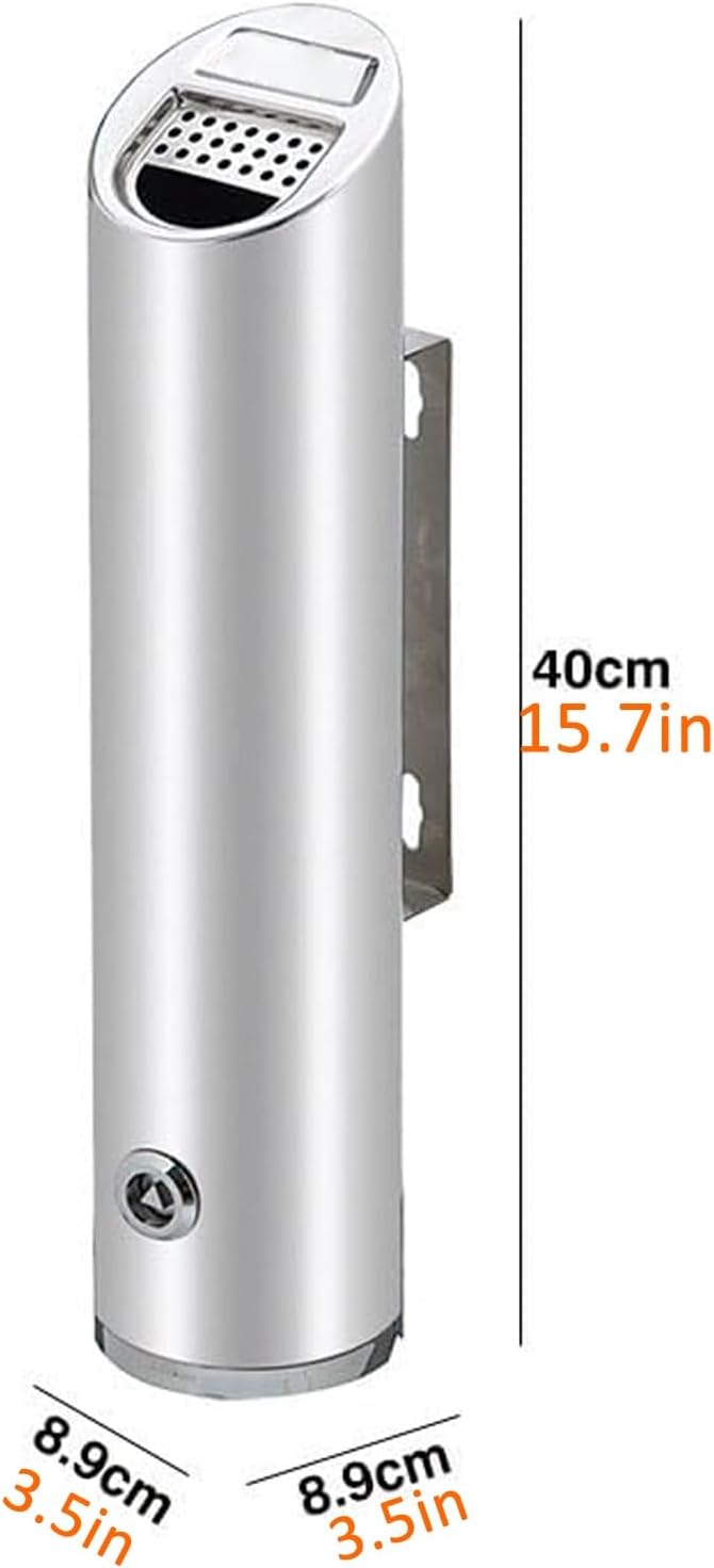 Stainless Steel Standing Ashtray, Wall-Mounted Cigarette Butt Receptacle, Commercial Smoking Receptacles with Lock, Outdoor Street Ash Bin for Office, Restaurant