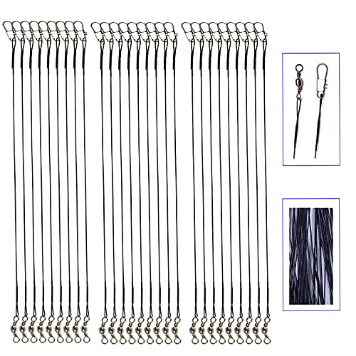 LAIBOREC Lot de 30 fils de pêche résistants aux dents en acier inoxydable avec émerillons - 45,2 cm - Pour pêche - Leurres - Leurres ou hameçons Cover