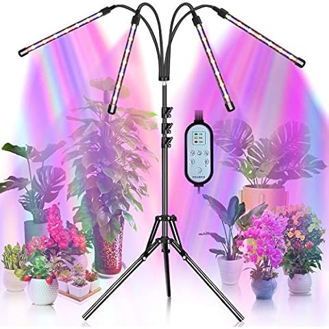 KEAWEO Plant Grow Light, Grow Lights with Tripod Stand, 80LED Grow Lamp Full Spectrum for Indoor Floor Plant, 10 Dimming Level & 4 Heads Grow Lamps with Timer for Seedlings and Succulents Cover