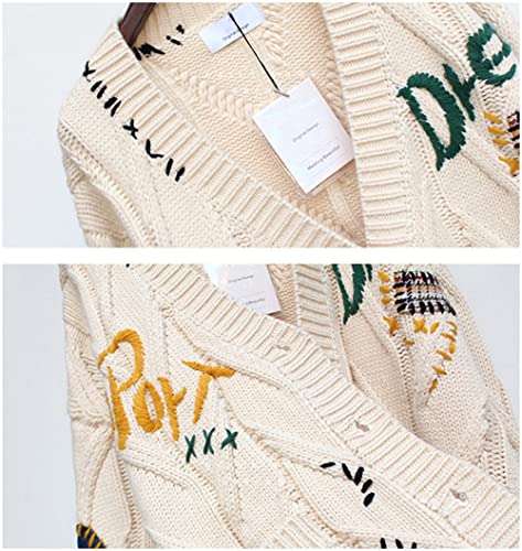 Women's Cute Cable Knit Open Front Cardigan Kawaii Long Sleeve Button Embroidered Sweater Coat Outwear4