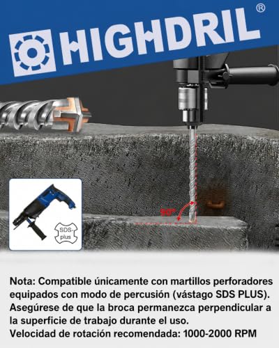 Miniatura 7 de Highdril Juego De Brocas Sds Plus - 10 Piezas 5 6 8 10 12mm Largo 160 Mm Con Punta De Carburo, Brocas Para Martillo Perforador Para Hormigón, Ladrillo, Piedra Y Granito