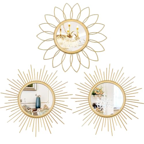 3 Pack Metal Mirrors for Wall Sunburst Wall Mirrors...