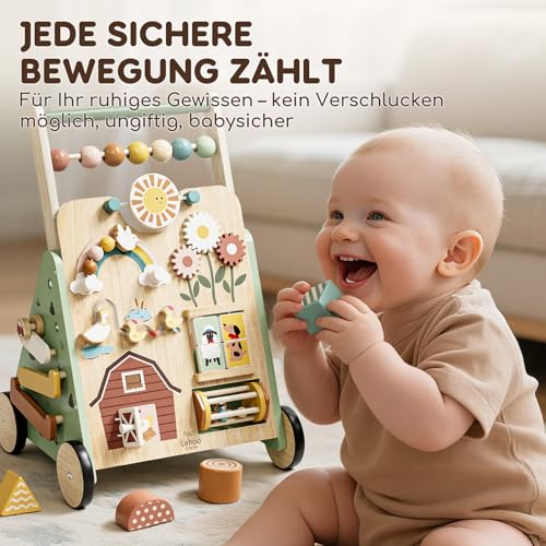 Lehoo Castle Lauflernwagen, Baby Spielzeug 1 Jahr, Gehhilfe Baby mit Activity Board, Baby Walker, Lauflernhilfe, Lauflernwagen Holz mit Bremse, Kinderspielzeug ab 1 jahr