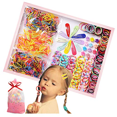 770PCS Hair Ties for Baby Girl, Hairpin Set Small Hair Bands Elastic Ponytail Holders Toddlers Daily Wear, Multicolor Hair Accessories Set with Gift Bag
