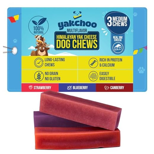 Yakchoo Himalayan Yak Chews for Dogs – Blueberry, Strawberry & Cranberry Medium Bars 70g (Pack of 3) 100% Natural, Long-Lasting, Calcium Rich Treats for All Breeds & 60% Protein